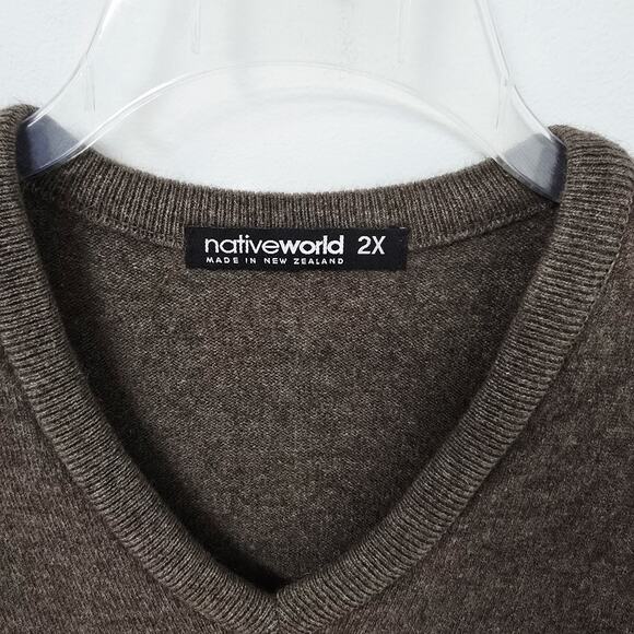 Native World Sweater Pullover 2XL Mens Brown Possum Fur Wool Silk New Zealand - Picture 6 of 9